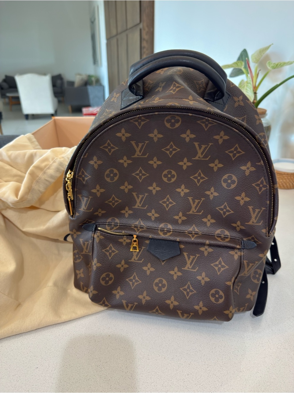 Louis Vuitton Brown Monogram Canvas Backpack with Gold-Tone Hardware